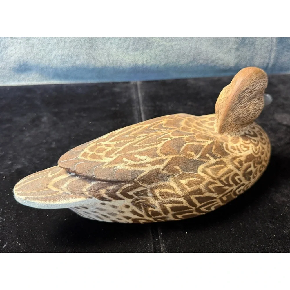 Signed 2003 Hand Painted Wooden Duck Decoy Decorative Folk Art Brown
